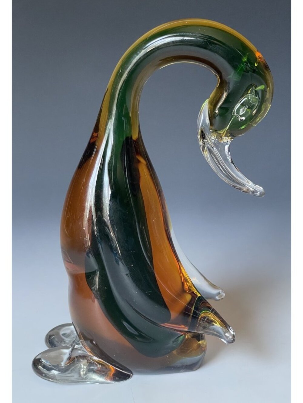 Mid-Century Modern Retro Murano Vintage Hand Blown Art Glass Green Sommerso Bird